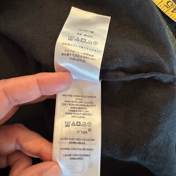 RL Black Label Linen black button down top with rolled sleeves. Size XL - Picture 5 of 8